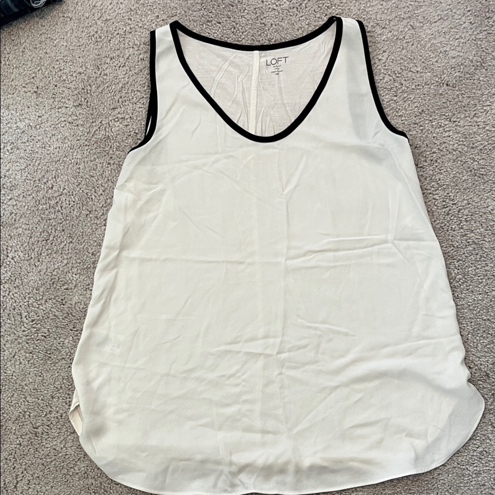 LOFT Women's Cream Tank Top with Black Trim